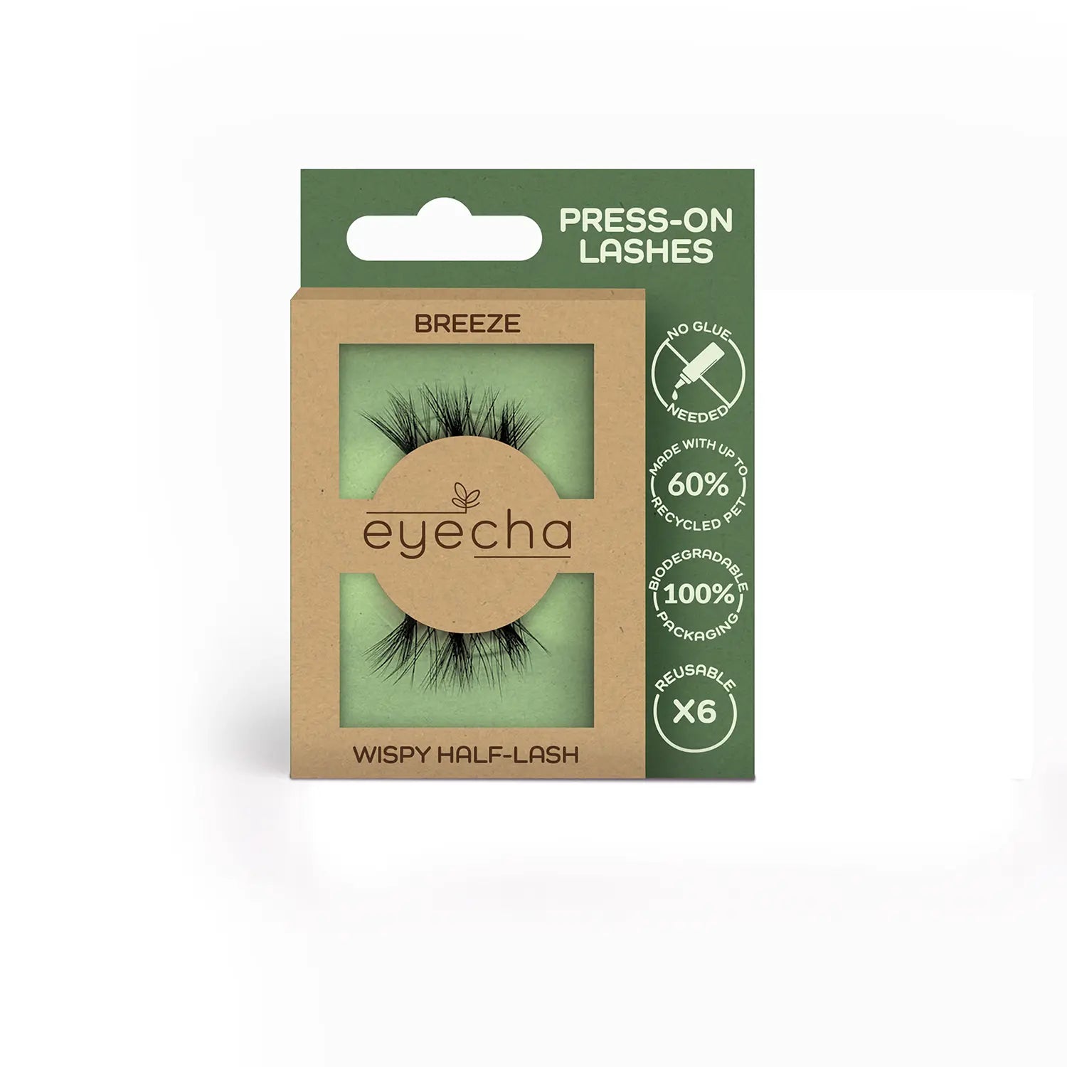 Press on vegan wispy half-lash, no glue needed, Breeze Eyecha lash, reusable up to 6 times