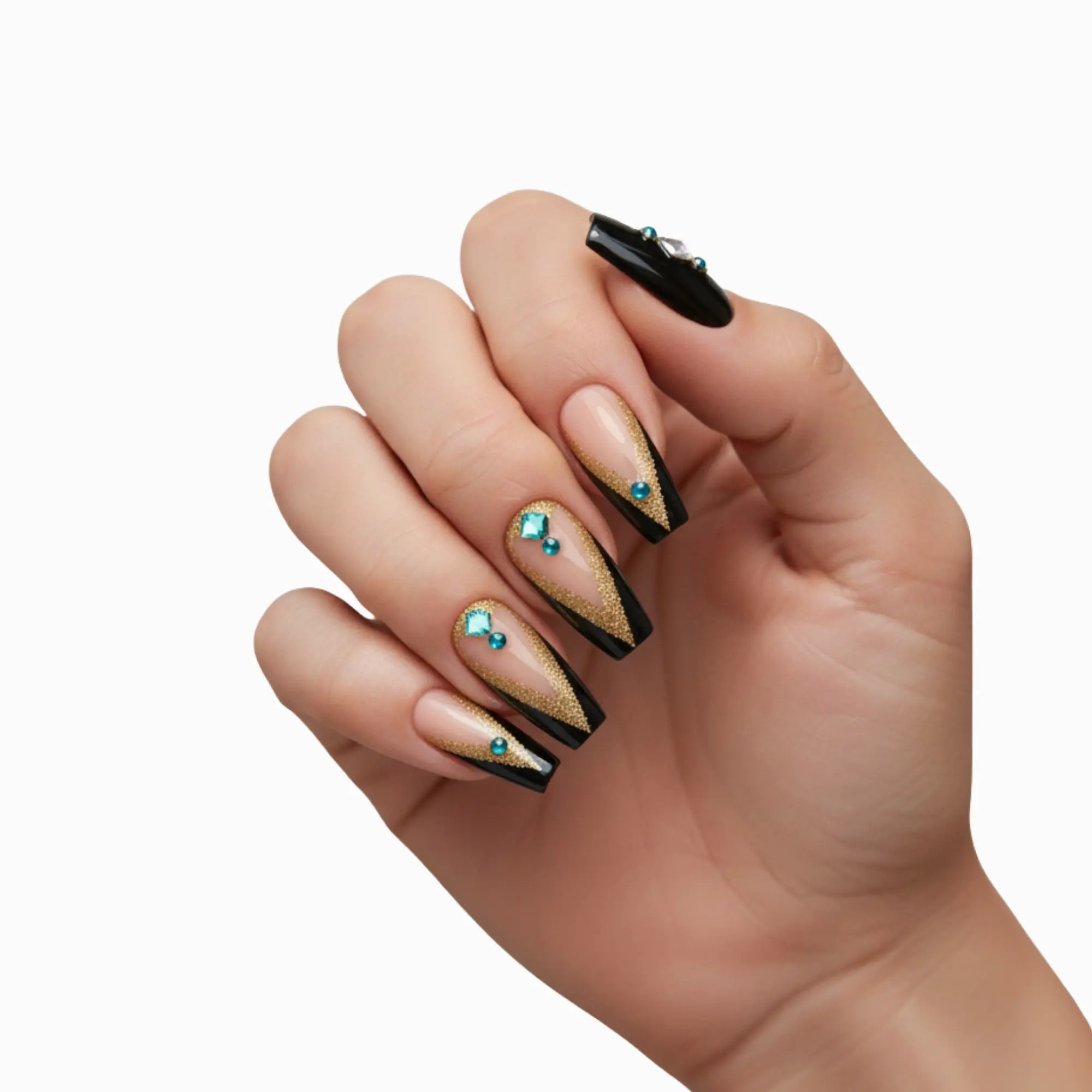 Pinky Goat Tips Salon-Gel Coffin Shape Nails Glitter Night_Best UAE False Nails