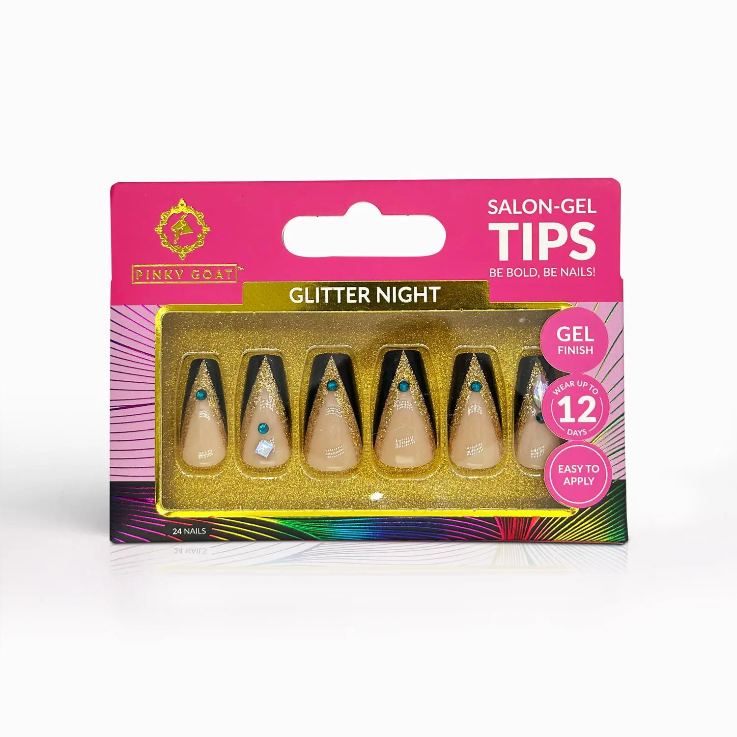 Pinky Goat Tips Salon-Gel Coffin Shape Nails Glitter Night_Best UAE False Nails