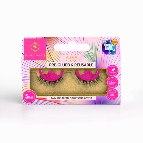 ahk cu lashes AISHA Pre-Glued Natural Curl Lashes – Soft & Reusable – Pinky Goat