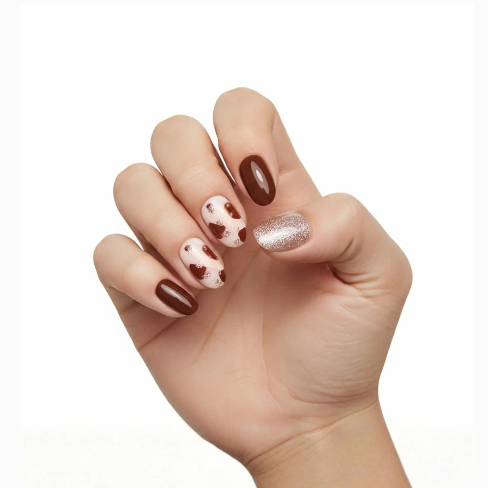 Pinky Goat Tips Pre-Glued Oval Shape Nails Brown Luxe, Best UAE False Nails