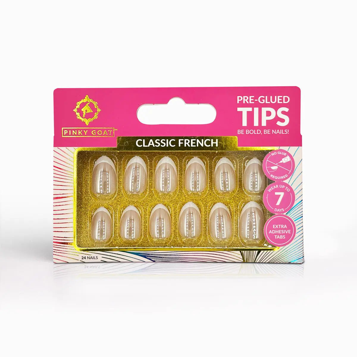 Pinky Goat Tips Pre-Glued Oval Shape Nails Classic French, Best UAE False Nail