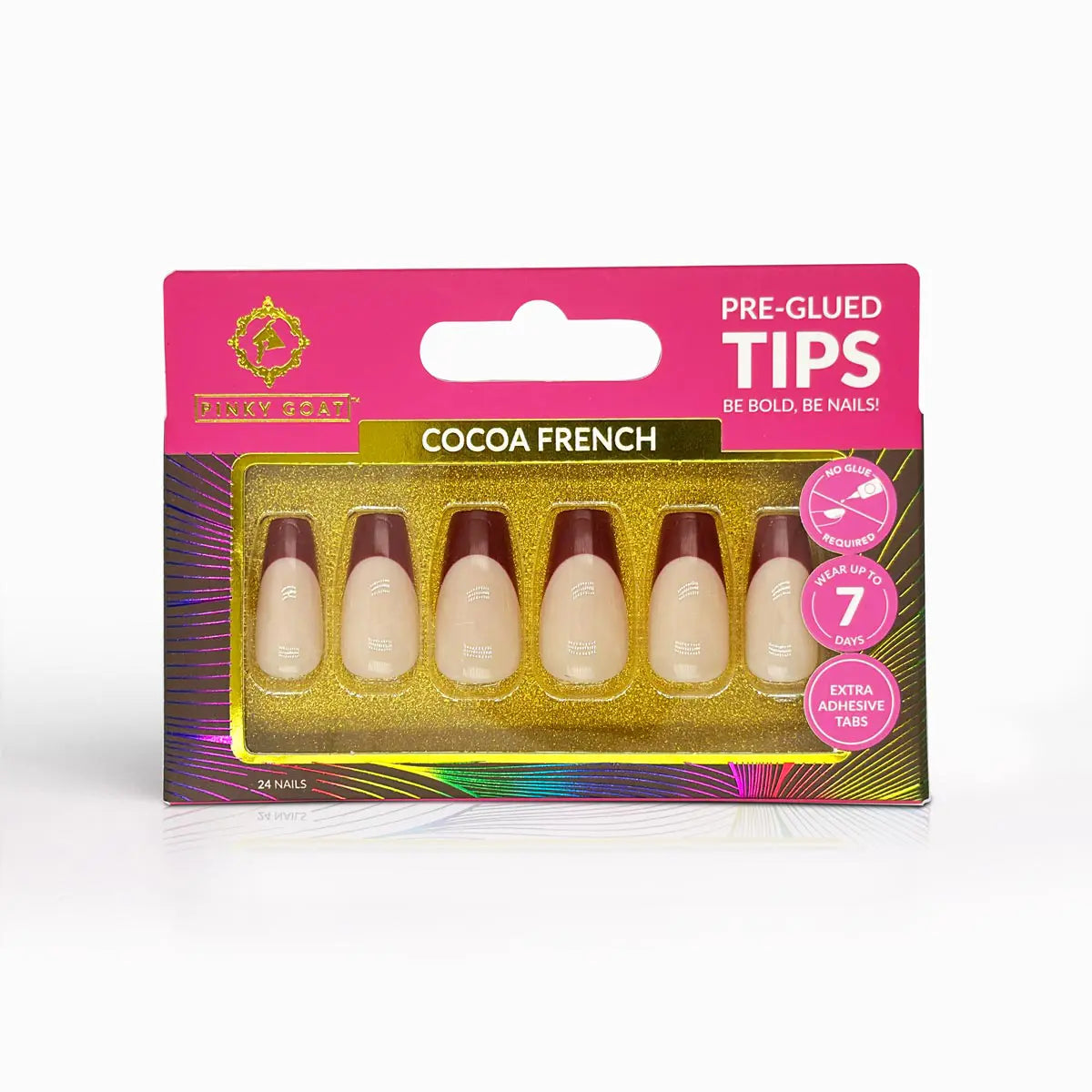 Pinky Goat Tips Pre-Glued Coffin Shape Nails Cocoa French, Best UAE False Nails
