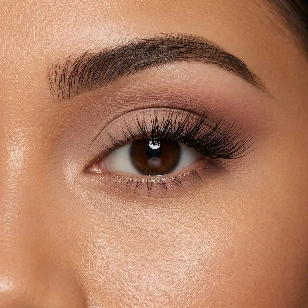 Close-up of a person's eye with dahlia demi-lashes available in UAE