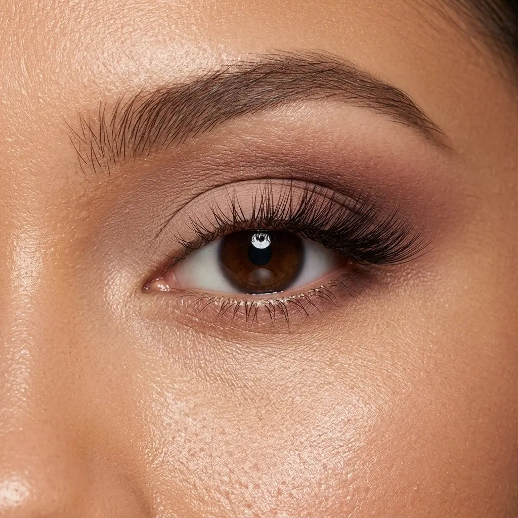 Close-up of a brown eye with daphne volumising accent demi lash available in UAE
