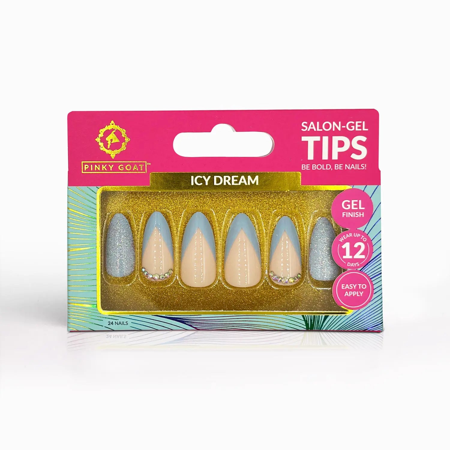 Pinky Goat Tips Salon-Gel Almond Shape Nails Icy Dream, Best UAE False Nails