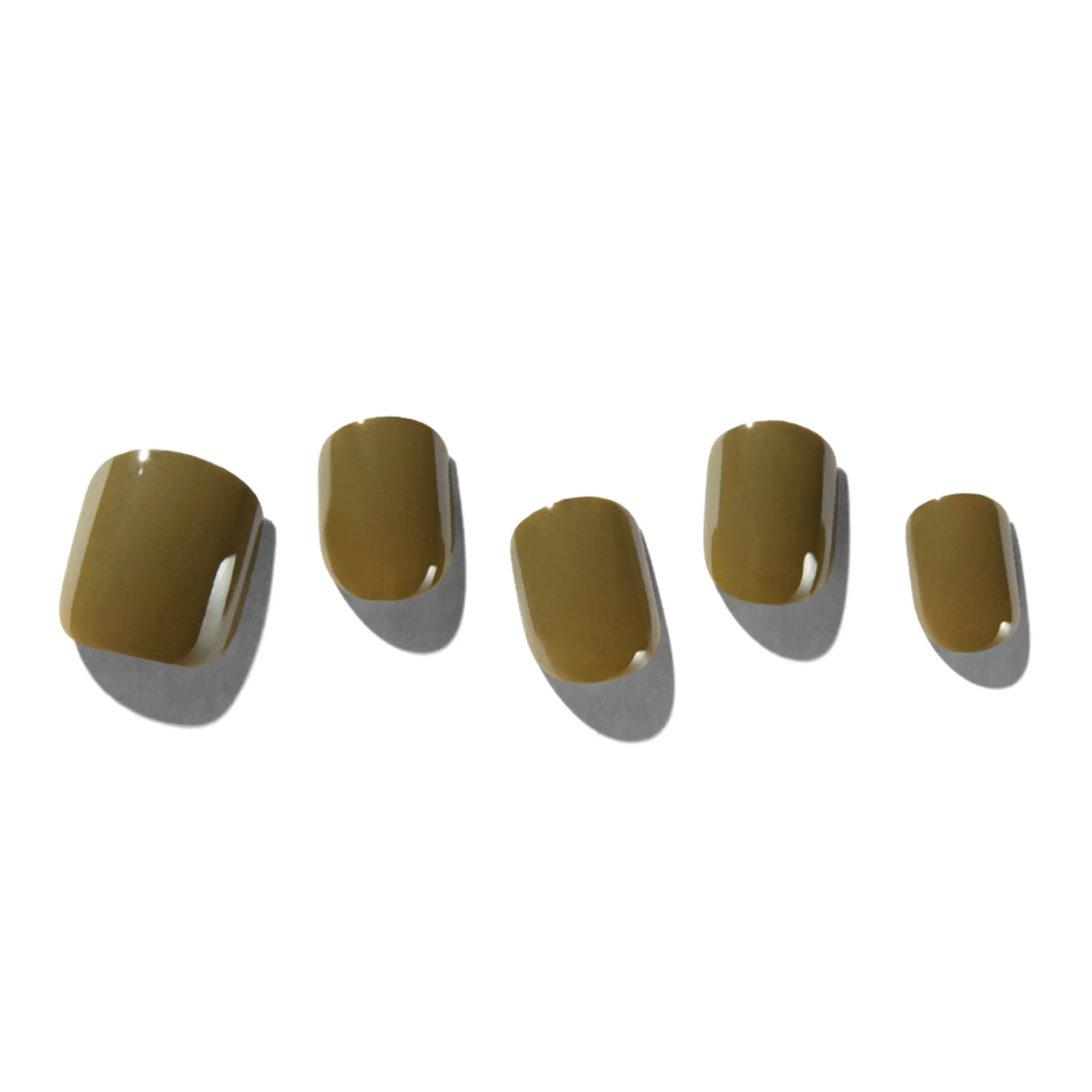 Khaki satin, glossy short press-on nails