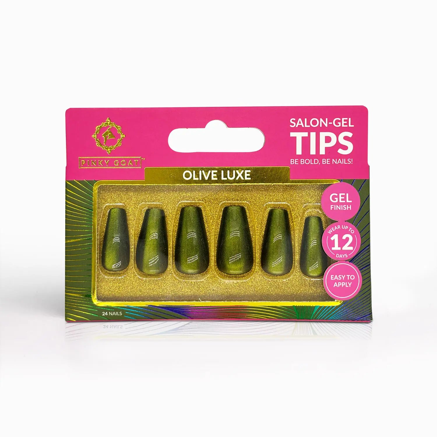 Pinky Goat Tips Salon-Gel Coffin Shape Nails Olive Luxe, Best UAE False Nails