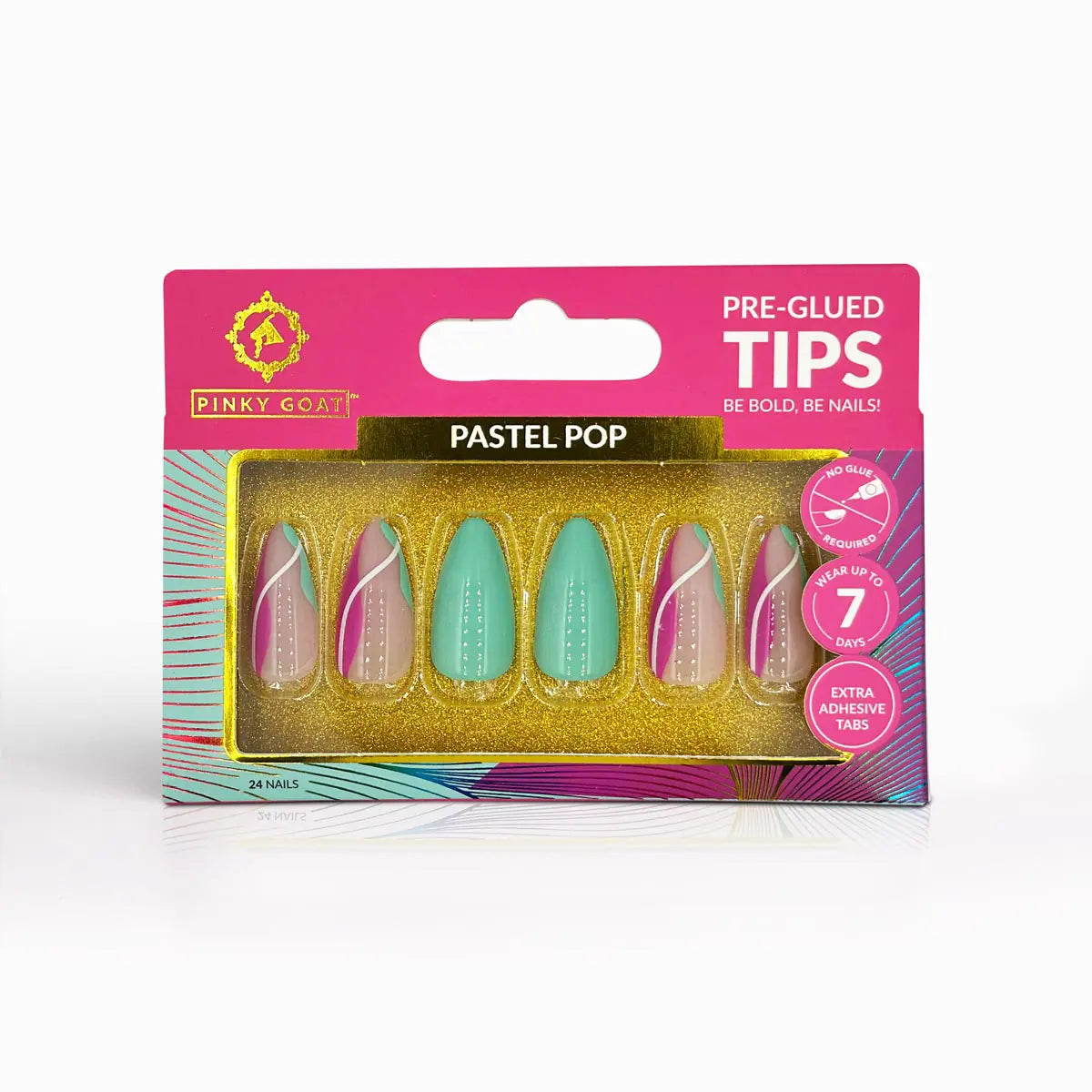 Pinky Goat Tips Pre-Glued Stiletto Shape Nails Pastel Pop, Best UAE False Nails