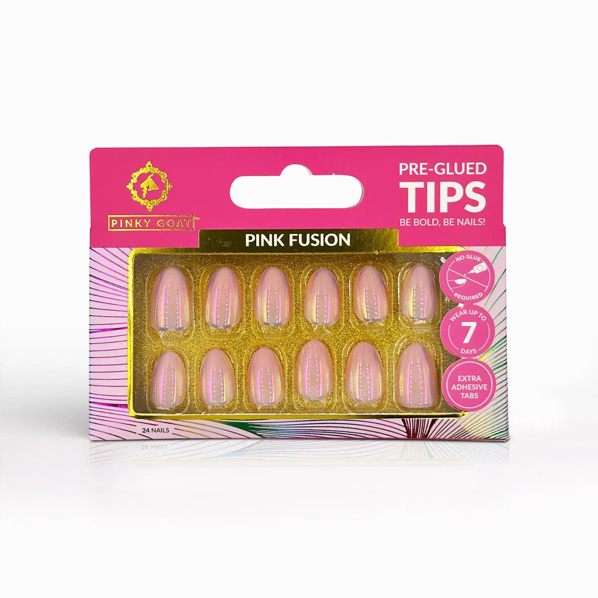 Pinky Goat Tips Pre-Glued Oval Shape Nails Pink Fusion, Best UAE False Nail