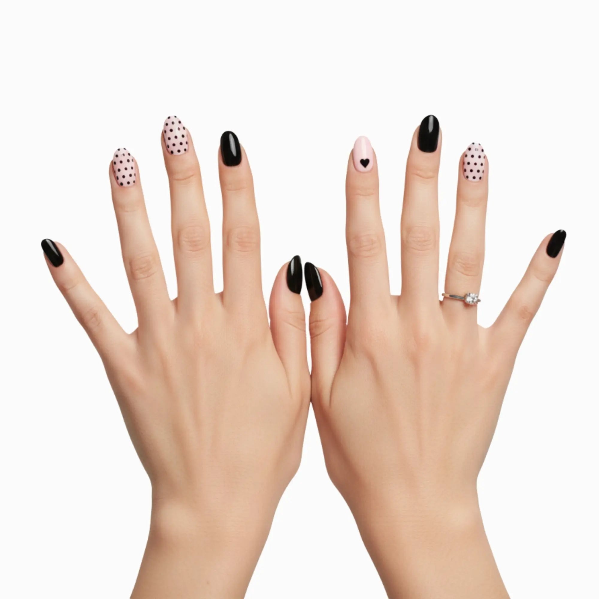 Pinky Goat Tips Pre-Glued Oval Shape Nails Polka Heart, Best UAE False Nails