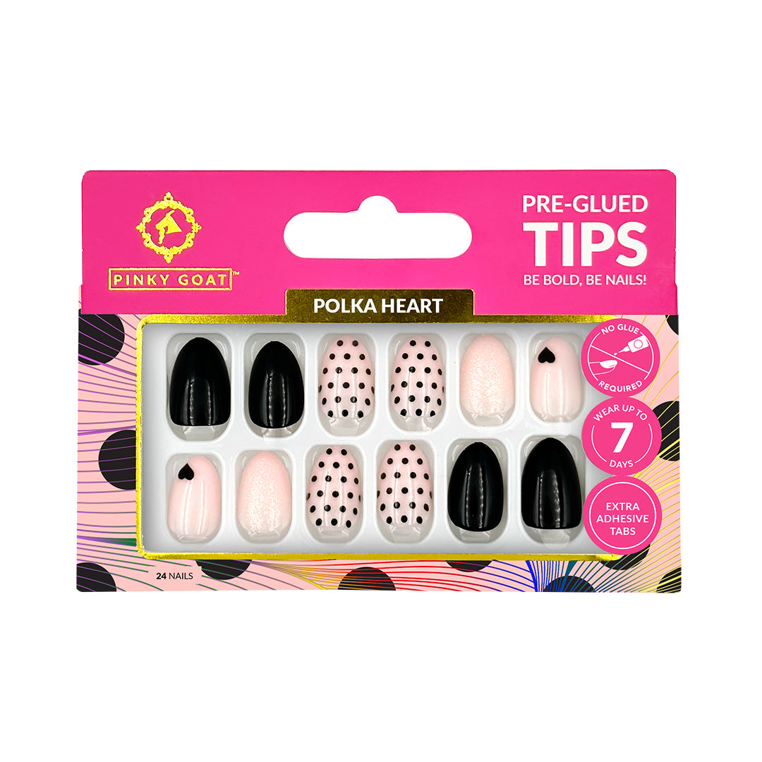 PINKYGOAT TIPS - PRE GLUED - POLKA HEART - Pinky Goat