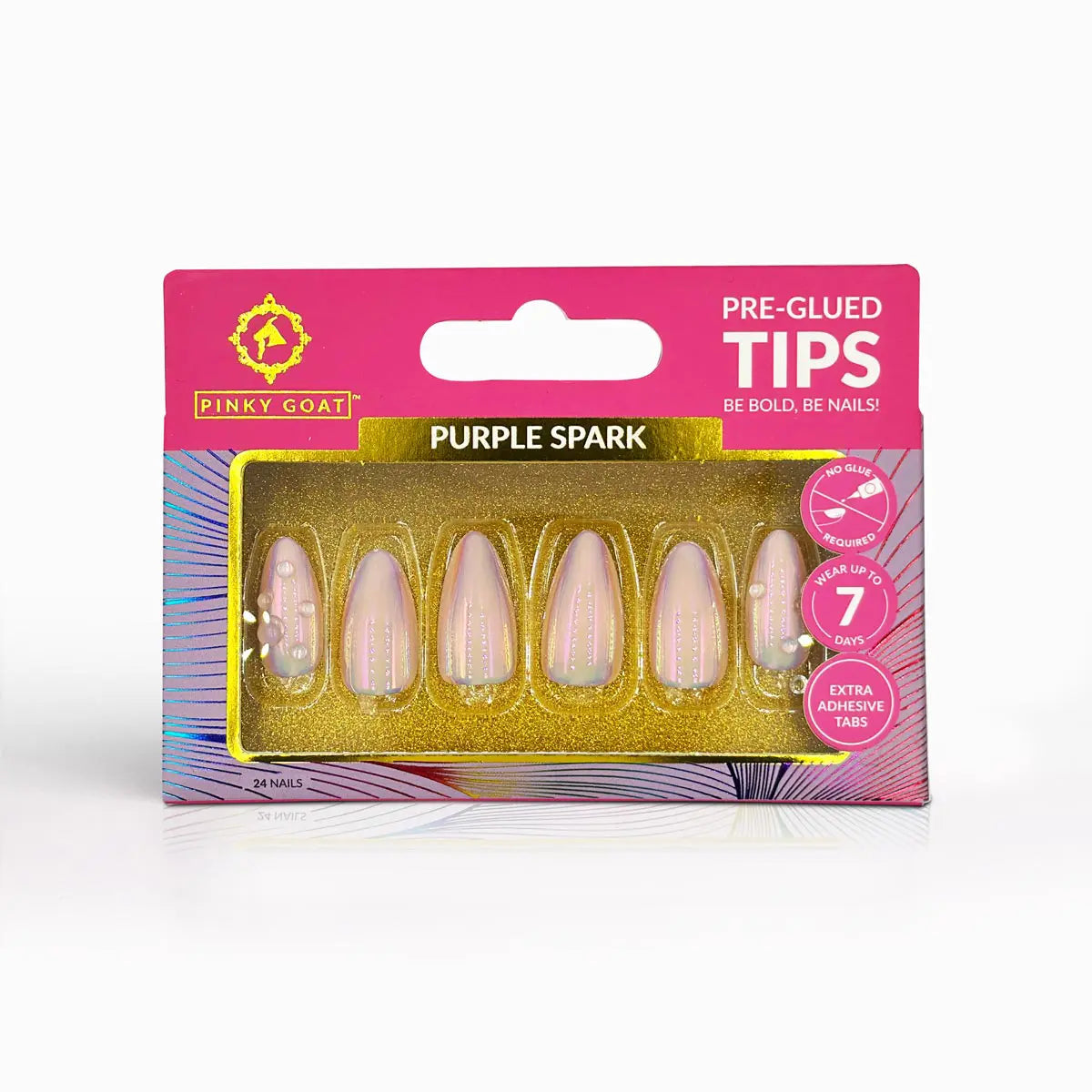 Pinky Goat Tips Pre-Glued Almond Shape Nails Purple Spark, Best UAE False Nails