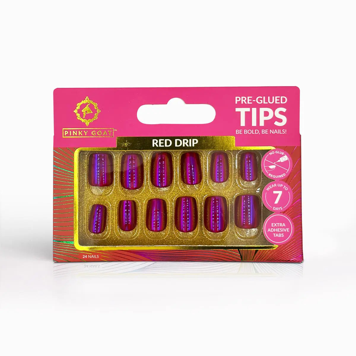 Pinky Goat Tips Pre-Glued Square Shape Nails Red Drip, Best UAE False Nails