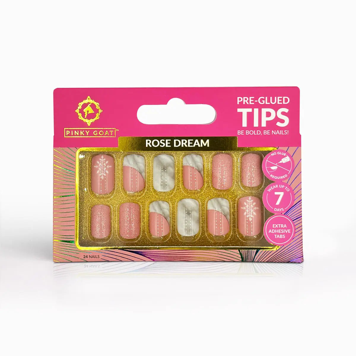 Pinky Goat Tips Pre-Glued Square Shape Nails Rose Dream, Best UAE False Nails