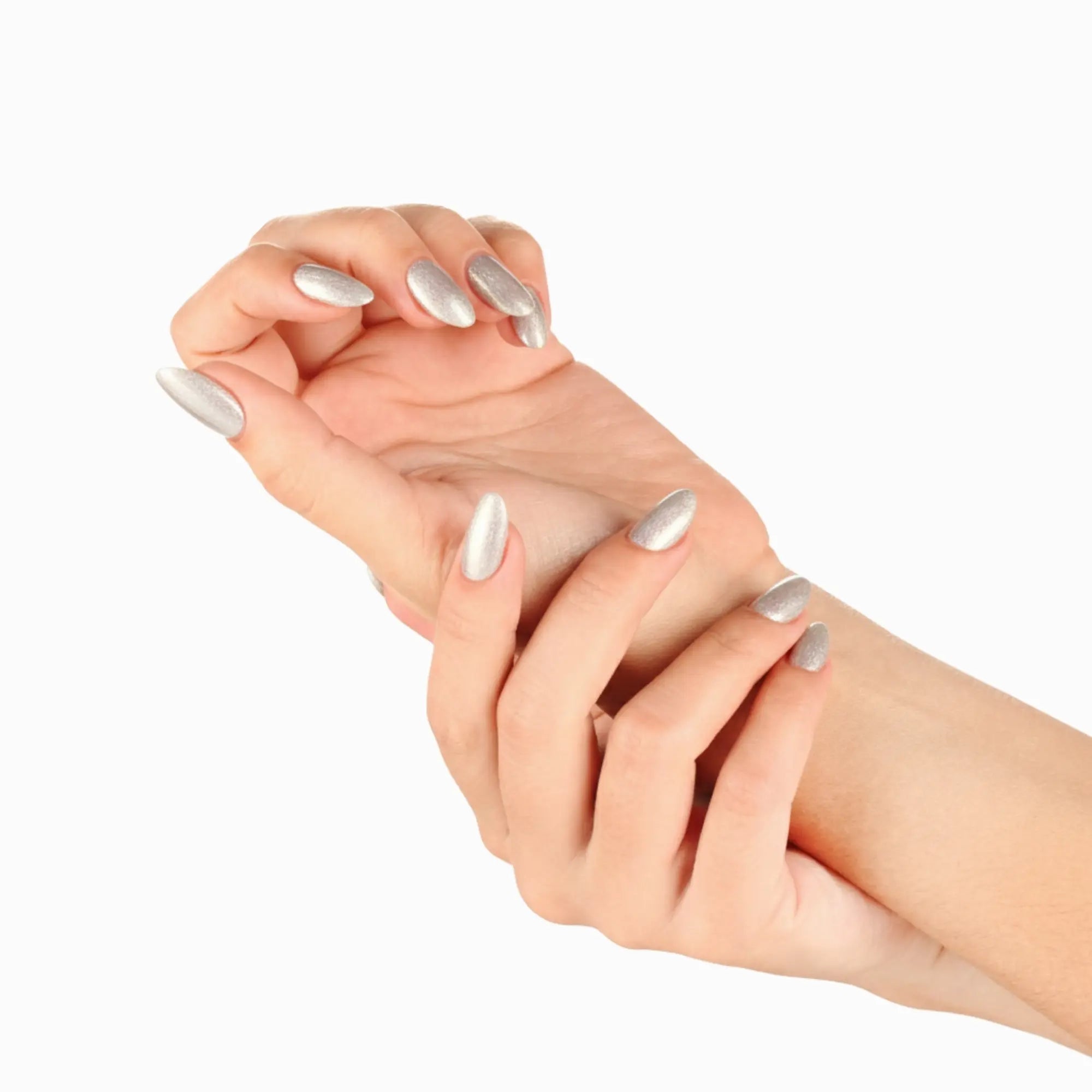Pinky Goat Tips Pre-Glued Almond Shape Nails Silver Glaze, Best UAE False Nails
