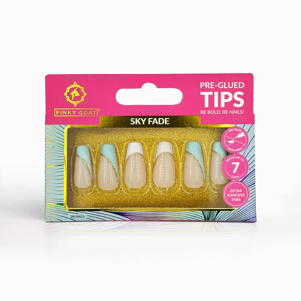 Pinky Goat Tips Pre-Glued Coffin Shape Nails Sky Fade, Best UAE False Nails