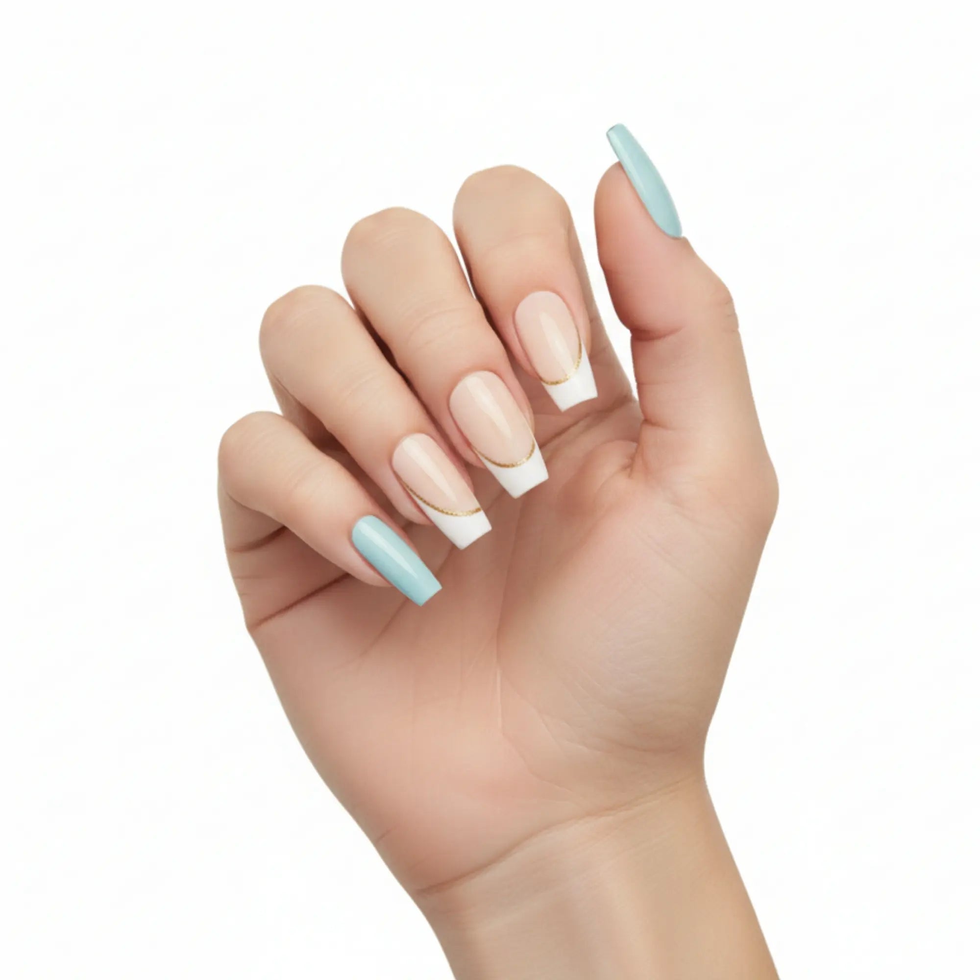 Pinky Goat Tips Pre-Glued Coffin Shape Nails Sky Fade, Best UAE False Nails