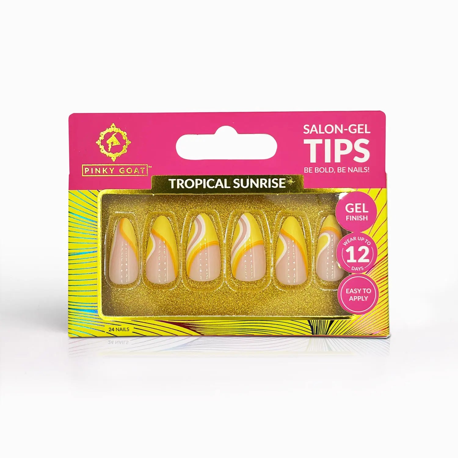 Pinky Goat Tips Salon-Gel Almond Shape Nails Tropical Sunrise, Best UAE False Nails
