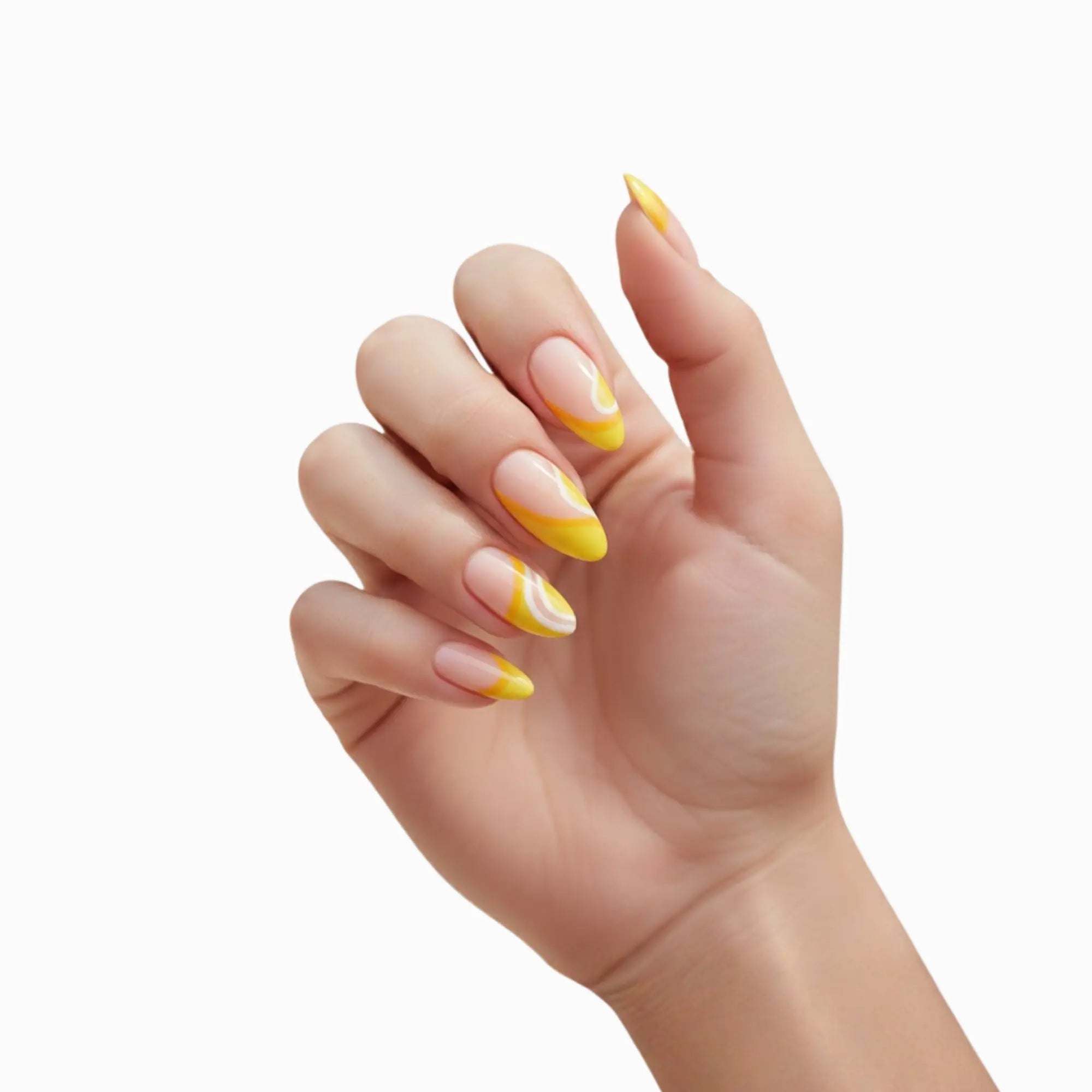 Pinky Goat Tips Salon-Gel Almond Shape Nails Tropical Sunrise, Best UAE False Nails