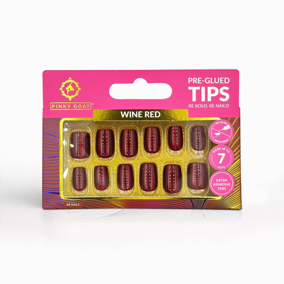 Pinky Goat Tips Pre-Glued Square Shape Nails Wine Red, Best UAE False Nails